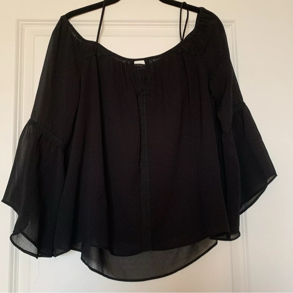 Zara Basic Top M Off Shoulder 3/4 Sleeves Sheer large